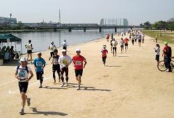 南の折返しから帰ってくるランナー